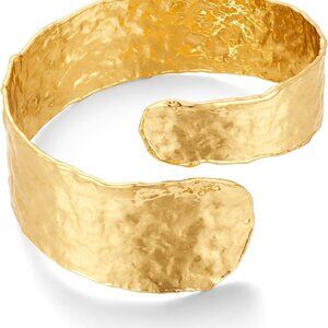 Gold hammered chunky boho arm cuff bracelet for women, adjustable open style, st